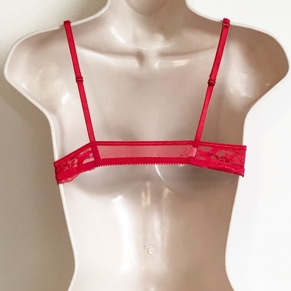 🆕 Victoria’s Secret solid red lace front closure bra pink tie padded - Picture 3 of 11